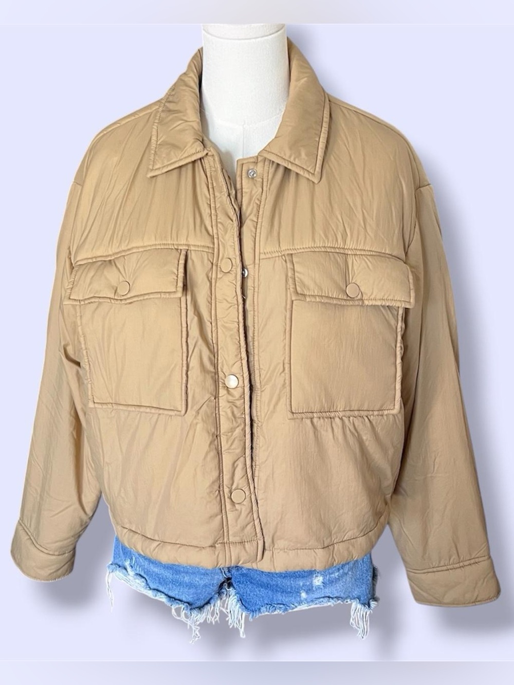 Zara Cropped tan Puffer Jacket